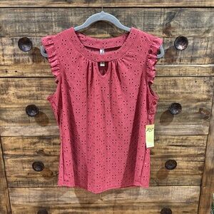 Women's Pink Eyelet Ruffle Sleeve Top